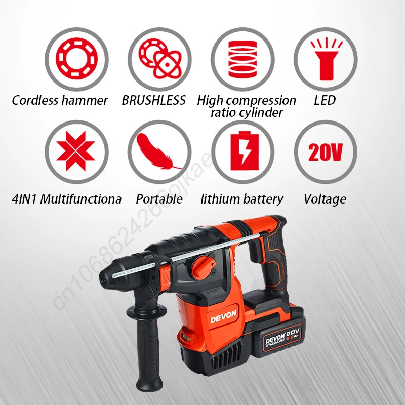 Martelo Rotativo Sem Fio Devon - Cordless Rotary Hammer 20V Brushless avaliação e preço