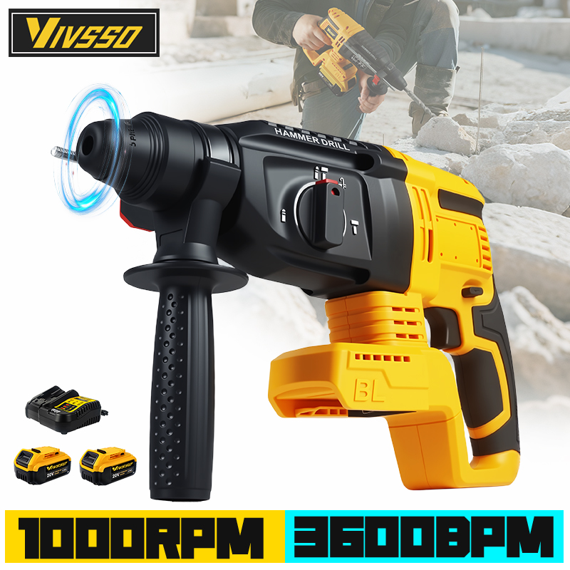Vivso elétrica sem escova mart - Cordless Rotary Hammer 20V Brushless avaliação e preço
