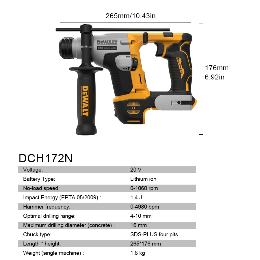 DeWalt DCH172N Furadeira de ma - Cordless Rotary Hammer 20V Brushless avaliação e preço
